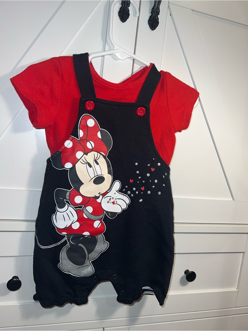 Disney baby, Red & Black Minnie Mouse Overall Set